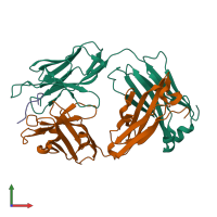 Hetero trimeric assembly 1 of PDB entry 6pdu coloured by chemically distinct molecules, front view.