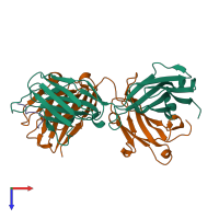 Hetero trimeric assembly 1 of PDB entry 6pdu coloured by chemically distinct molecules, top view.