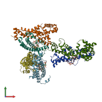 PDB entry 6pfv coloured by chain, front view.