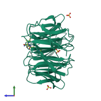 PDB entry 6pgd coloured by chain, side view.