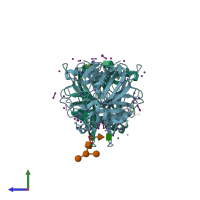 PDB entry 6pkg coloured by chain, side view.