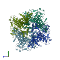 PDB entry 6pkw coloured by chain, side view.