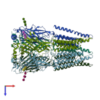 PDB entry 6pm6 coloured by chain, top view.