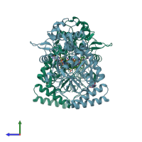 PDB entry 6poc coloured by chain, side view.