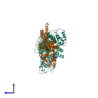 PDB entry 6psx coloured by chain, side view.