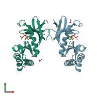 PDB entry 6pwg coloured by chain, front view.