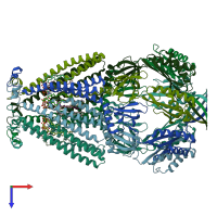 PDB entry 6pwn coloured by chain, top view.