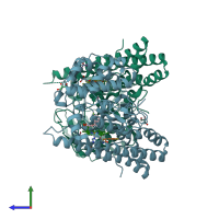 PDB entry 6pz1 coloured by chain, side view.