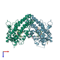 PDB entry 6pz1 coloured by chain, top view.