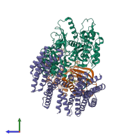 Hetero pentameric assembly 1 of PDB entry 6q0t coloured by chemically distinct molecules, side view.