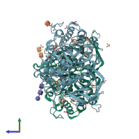 PDB entry 6q6l coloured by chain, side view.