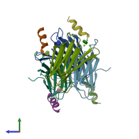 PDB entry 6q6x coloured by chain, side view.