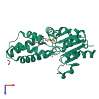 PDB entry 6q7p coloured by chain, top view.