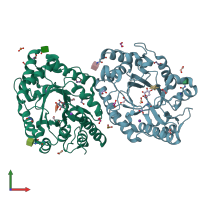 PDB entry 6q8n coloured by chain, front view.