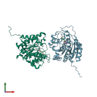 PDB entry 6q92 coloured by chain, front view.