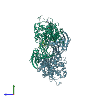 PDB entry 6q9n coloured by chain, side view.