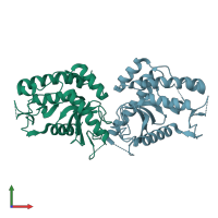 PDB entry 6qbm coloured by chain, front view.