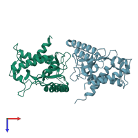 PDB entry 6qbm coloured by chain, top view.