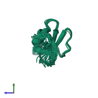 PDB entry 6qeu coloured by chain, ensemble of 10 models, side view.