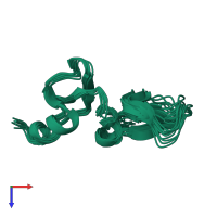 PDB entry 6qeu coloured by chain, ensemble of 10 models, top view.