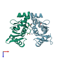 PDB entry 6qh3 coloured by chain, top view.