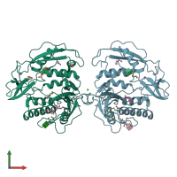 PDB entry 6qix coloured by chain, front view.