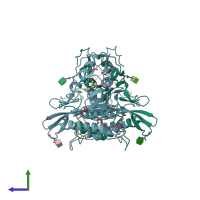 PDB entry 6qix coloured by chain, side view.