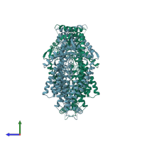 PDB entry 6qm5 coloured by chain, side view.