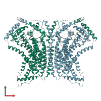 PDB entry 6qm6 coloured by chain, front view.