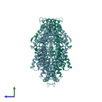 PDB entry 6qm6 coloured by chain, side view.