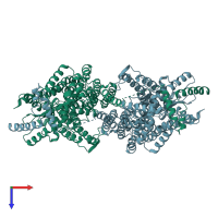 PDB entry 6qm6 coloured by chain, top view.