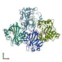 PDB entry 6qut coloured by chain, front view.
