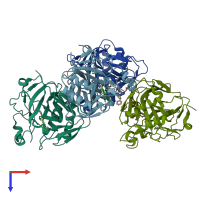 PDB entry 6qut coloured by chain, top view.