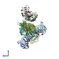 PDB entry 6qwn coloured by chain, side view.