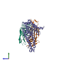 PDB entry 6r2s coloured by chain, side view.