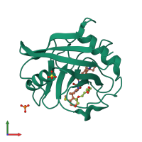 PDB entry 6r8o coloured by chain, front view.