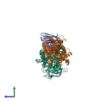 PDB entry 6rak coloured by chain, side view.