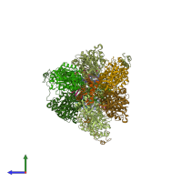 PDB entry 6rdj coloured by chain, side view.