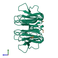 PDB entry 6rek coloured by chain, side view.