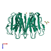 PDB entry 6rek coloured by chain, top view.