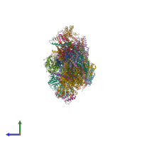 PDB entry 6rfr coloured by chain, side view.