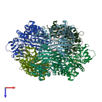 PDB entry 6rfx coloured by chain, top view.