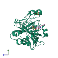 PDB entry 6rg4 coloured by chain, side view.