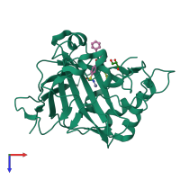 PDB entry 6rg4 coloured by chain, top view.