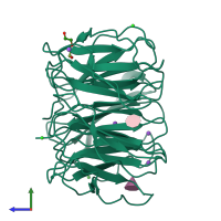 PDB entry 6rgr coloured by chain, side view.