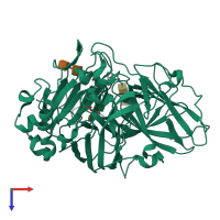 PDB entry 6rho coloured by chain, top view.