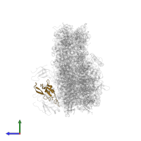 Photosystem I iron-sulfur center in PDB entry 6rhz, assembly 1, side view.
