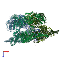 PDB entry 6rn2 coloured by chain, top view.