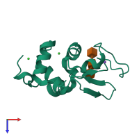 PDB entry 6rnb coloured by chain, top view.