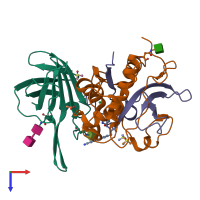 PDB entry 6rni coloured by chain, top view.